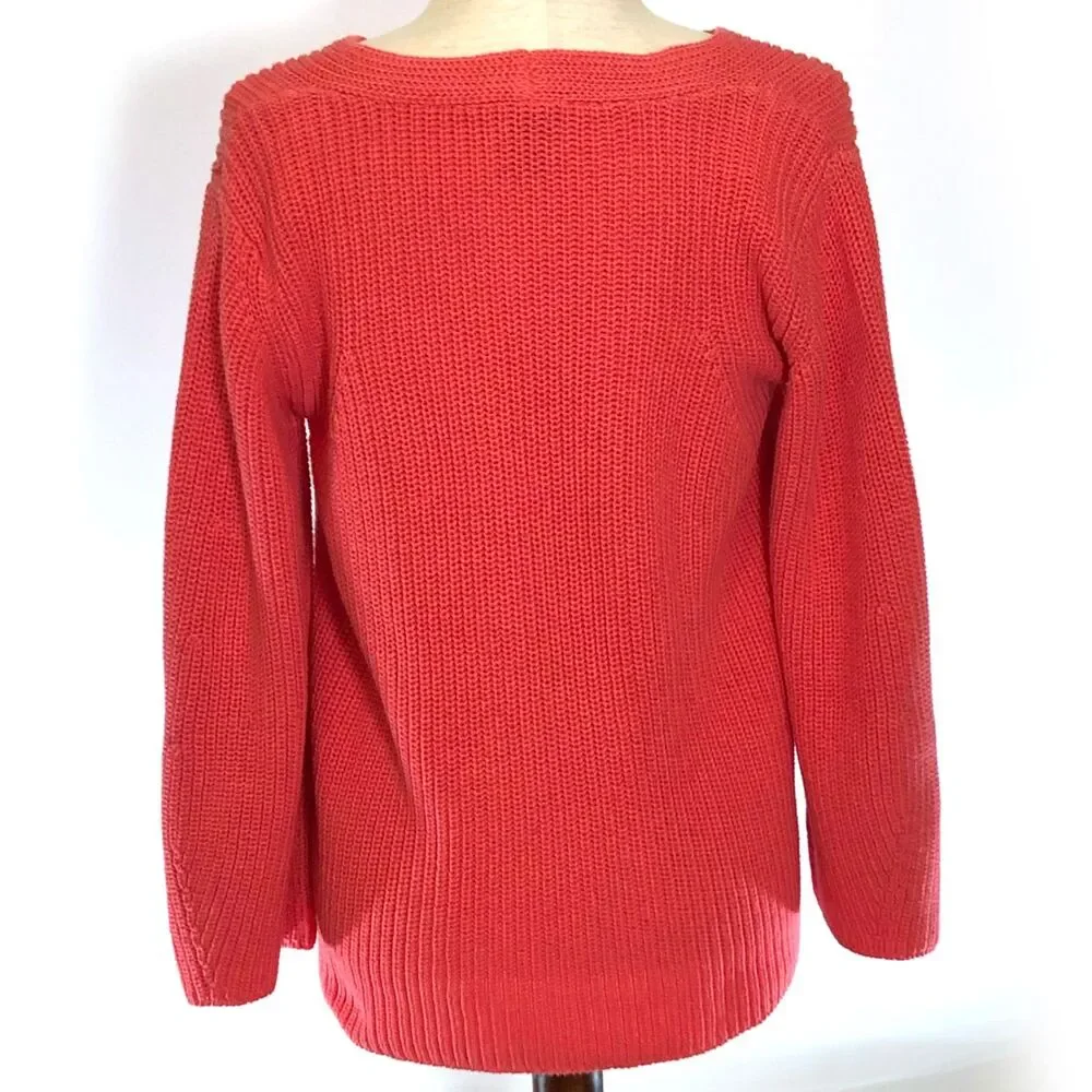 Ann Taylor Factory Coral V-Neck Sweater SM